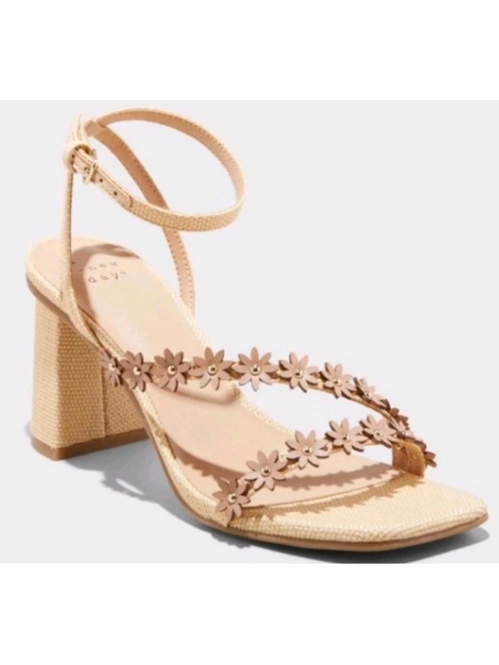 A new day Floral Strappy Block Heel Sandals - Nude size 10- strap small tear